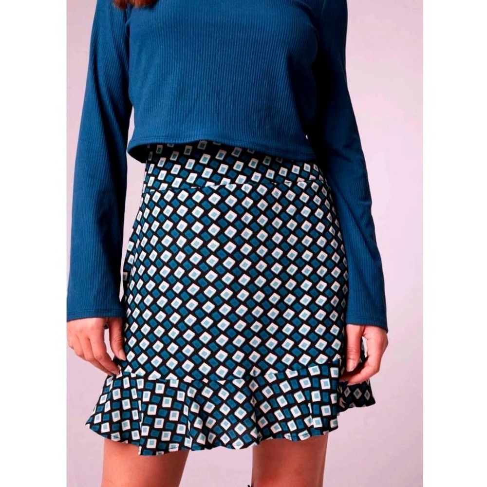 Band of The Free ~ Women's Colette Deep Teal Diamond Print ~ Mini Skirt ~ LARGE